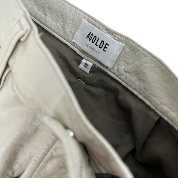 Agolde Los Angeles Women Recycled Leather 90s Pinch Waist Pant Solid taupe Sz 28 - Picture 4 of 16